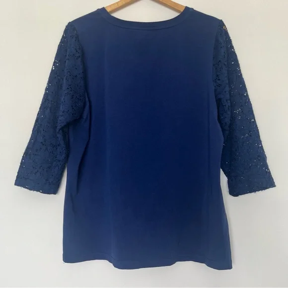 D&Co Blue Blouse with Lace Sleeves - Picture 5 of 5